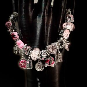 Elegant Pink and Silver Charm Bracelet
